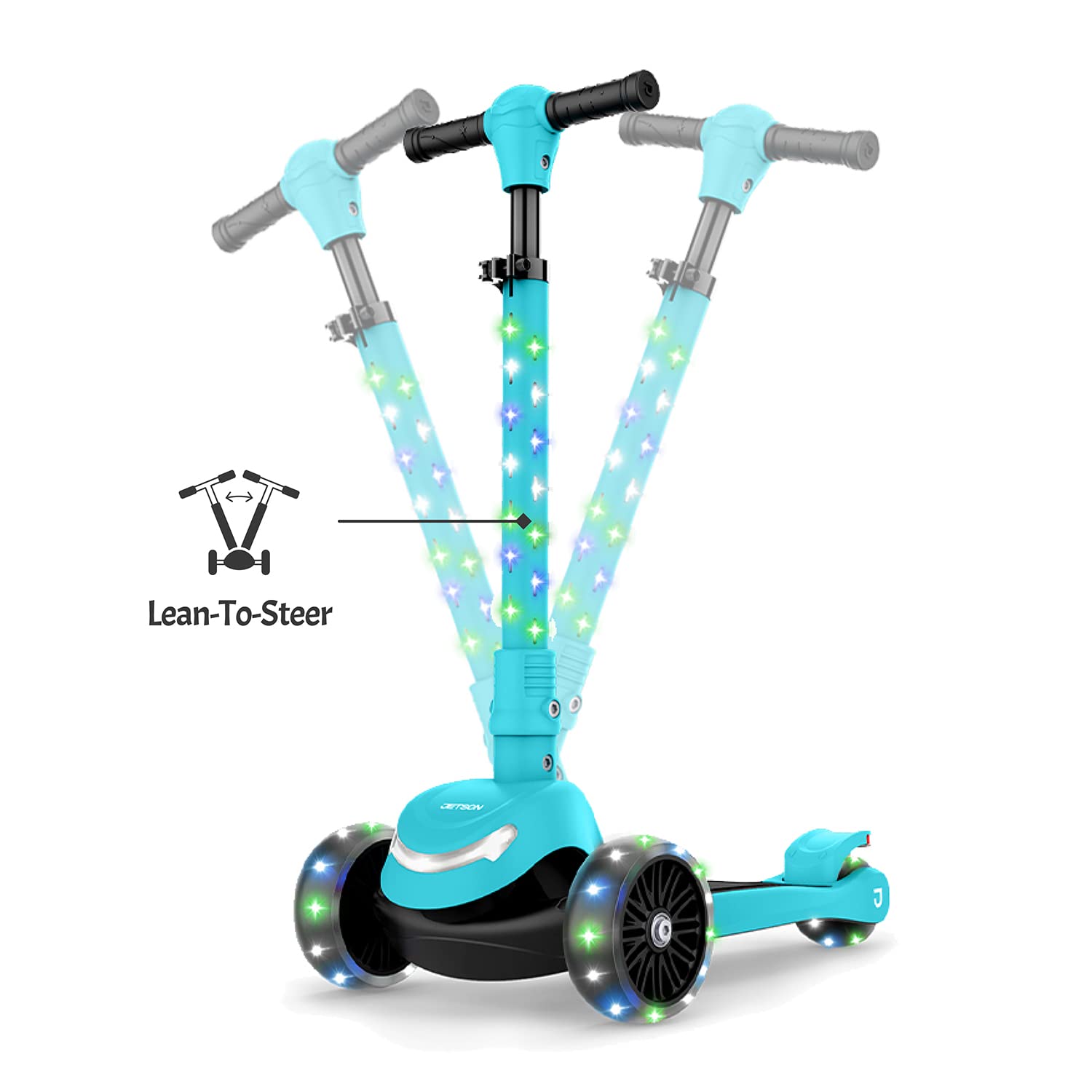Jetson 3-Wheel Light-Up Kick Scooter, Lights on Stem & Wheels, Height Adjustable Handlebar, Rear Brake, Foldable, Ages 3+