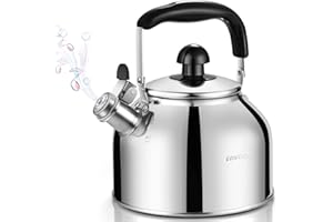AMFOCUS Tea Kettle Stovetop Whistling Teapot Stainless Steel Tea Pots for All Stovetop With Ergonomic Handle - 3 Quart Whistling Teapot