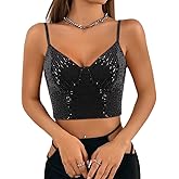 Vimoisa Women Reflective Metallic Tank Top Bustier Spaghetti Strap Crop Top Tight Sleeveless Tube Top Vest Blouse