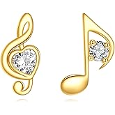 14k Solid Gold Music Earrings for Women Real Yellow Gold Music Note Stud Earrings Musician Jewelry Birthday Gifts for Wife Mom