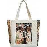 HaoHakka Canvas Tote Bag Aesthetic Vintage Cute Tote with Zipper Pockets Valentines Christmas Gifts for Women Girls