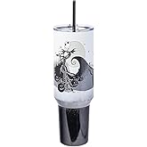 Silver Buffalo Disney Nightmare Before Christmas by Tim Burton Jack Skellington Hill and Moon Double Walled Stainless Steel Tumbler with Handle and Straw, Fits in Standard Cup Holder, 40 Ounces