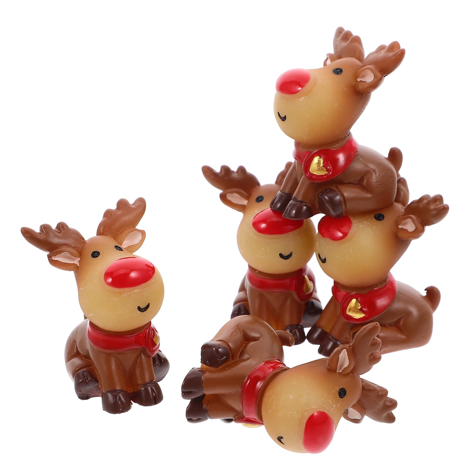 Cabilock 5pcs Christmas Miniature Ornament Resin Reindeer Elk Figures Fairy Garden Christmas Accessories Micro Landscape Ornament for Office Car Xmas Garden Supplies