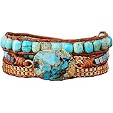 YGLINE Boho Handmade Wrap Leather Tube Crystal Stone Bracelet for Women