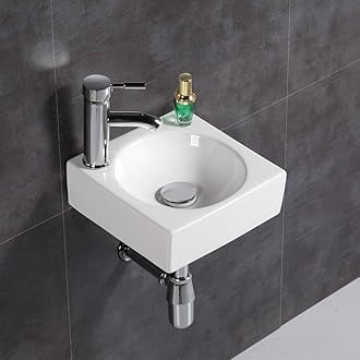 Cloakroom Basin Sink Oval Wall Hung Ceramic Washbasin for Small Cloakroom Bathroom (Square)