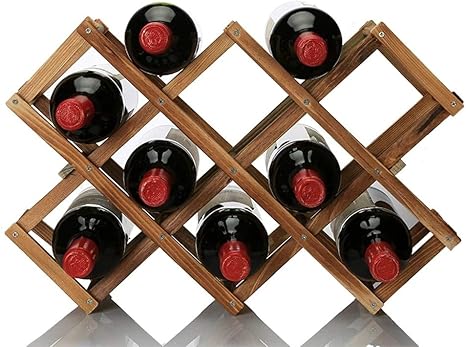 Amazon Com Criss Cross Wine Holder Foldable Wooden Wine Rack Drink Bottle Storage Organizer Free Standing 10 Bottles Capacity Wine Display Shelf Stand For Countertop Home Kitchen Cabinet Bar Carbonized Color Home Kitchen