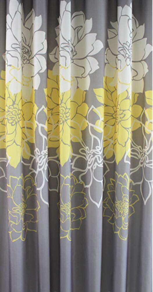 Sfoothome 180cm Wide x 200cm Long Gray Backgroud and Yellow Followers Printed Shower Curtain,Waterproof Polyester Fabric Shower Curtain Liner