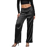 Perfashion Women Satin Pants Silk Wide Leg Trousers Cargo Joggers Drawstring Going Out Concert Outfits