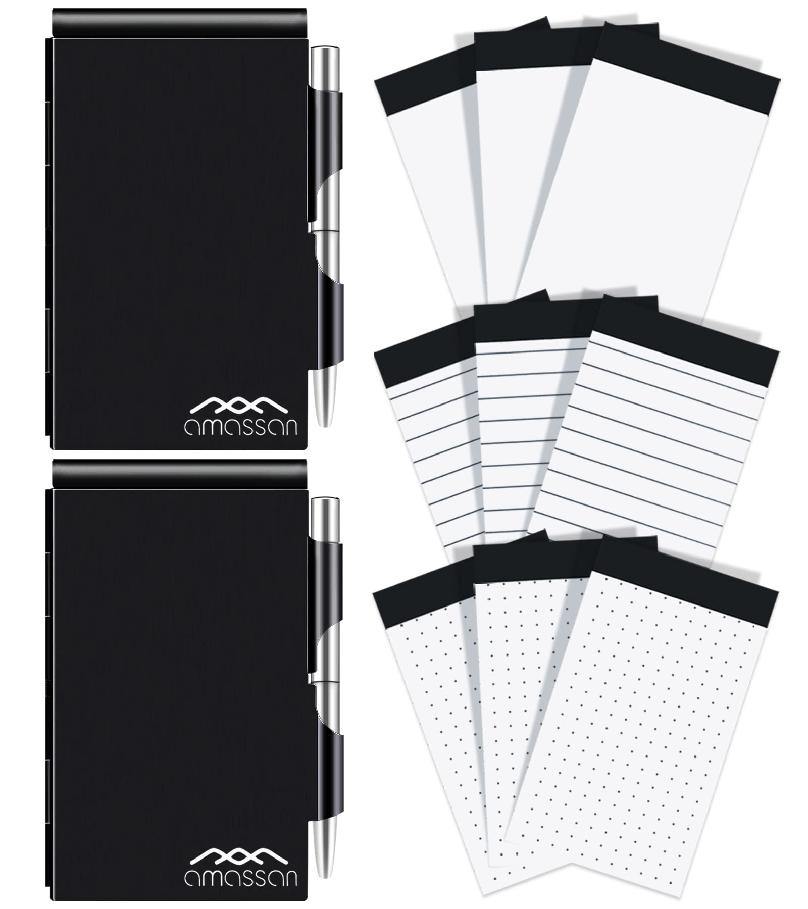 amassan Metal Small Notebook, Mini Notepad, Small Pocket Notepad Aluminum Note Case with Mini Metal Pen and 60-Page Sheets - Memo Books Note Pads