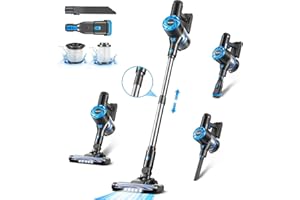 Moolan Cordless Vacuum Cleaner, 6 in 1 Rechargeable Lightweight Cordless Stick Vacuum with Powerful Suction, 40min Runtime 180° Rotating for Home Hardwood Floor