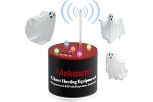Makosmi Ghost Hunting Equipment, Paranormal Equipment EMF Meter with 5 Sensitivity Levels and Temperature Detection Battery Powered Ghost Detector for Spirit Hunting EVP Investigations