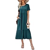 Summer Dresses for Women Flowy Maxi Sundress Short Sleeve Tiered Beach Dress with Pockets 2026 Vacation Travel