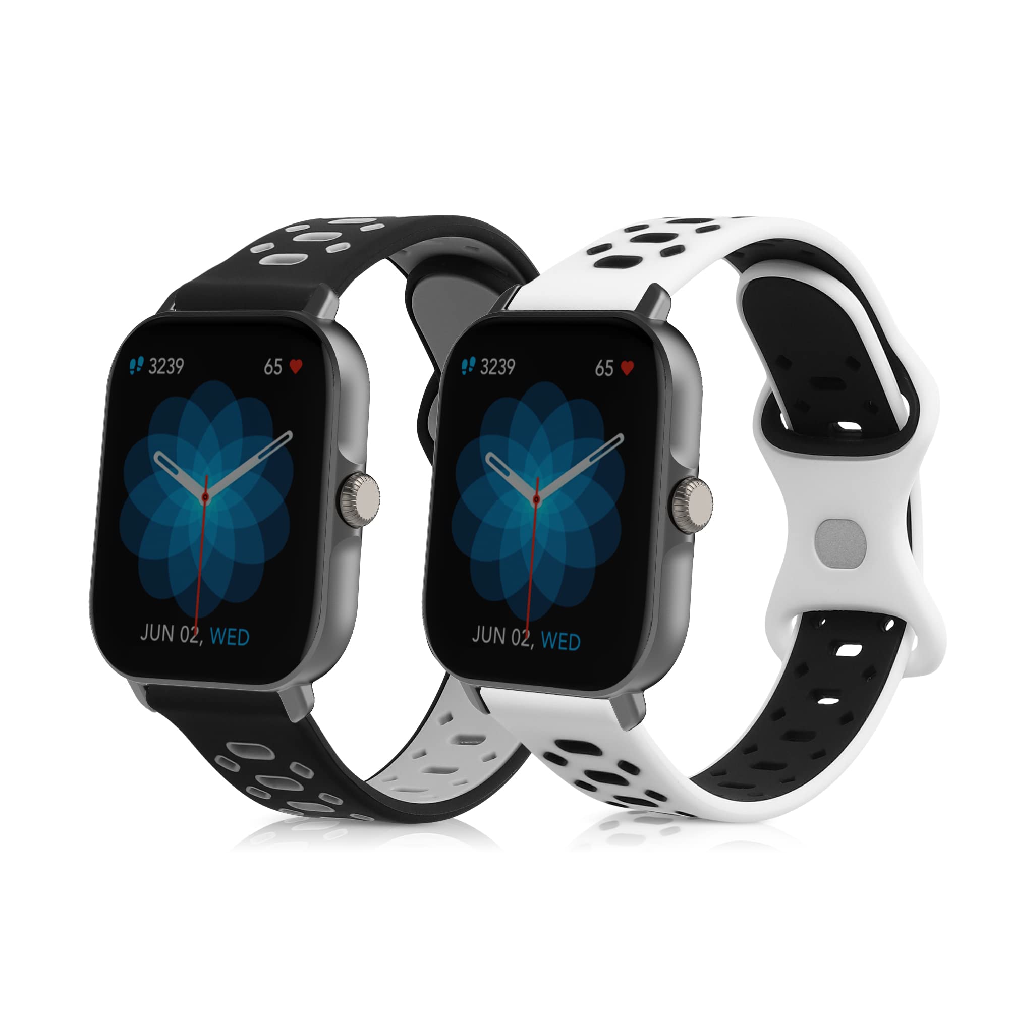kwmobile Silicone Bands Compatible with Huami Amazfit GTS/GTS 2 / GTS 2e / GTS 3 (Set of 2) - Size L 14-22 cm - Black/Grey/White/Black