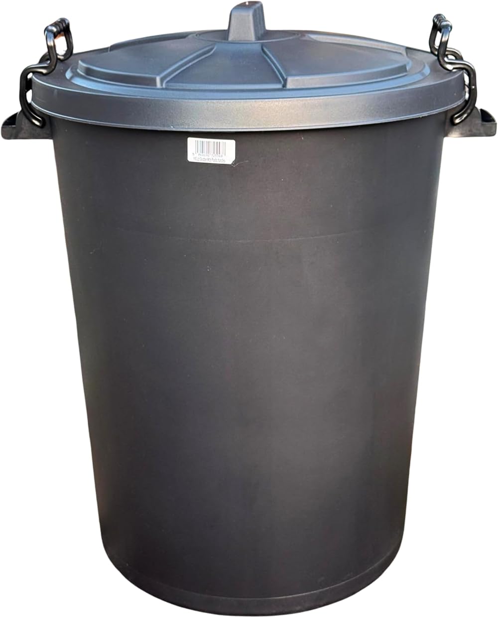 OptiProducts 110L Heavy Duty Black Plastic Rubbish Refuse Bin with Locking Lid