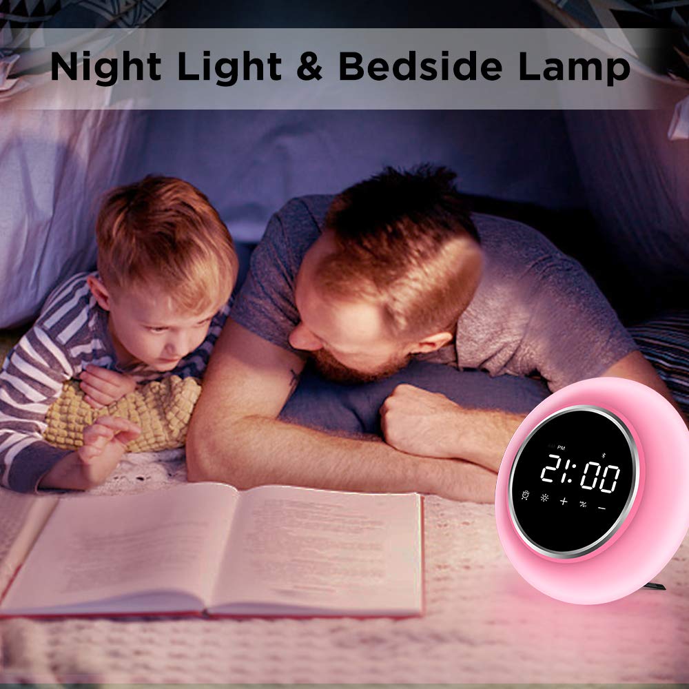 KZY Wake Up Light Alarm Clocks, Kids Alarm Clock Sleep Aid Night Light for Bedrooms, 9 Colors Bluetooth Speakers for Party, Festival
