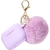 Case Cover for Airpods Pro 2nd Generation Charging Case 2022, Soft Silicone Protective Case with Keychain and Cute Puff Pom Pom Ball Kit Front LED Visible (Lavender Purple)