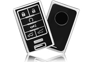 OFFCURVE Key Fob Cover for Cadillac, Soft TPU Car Key Case Protector for Cadillac SRX ATS ELR XTS 2010 2011 2012 2013 2014 2015 Keyless Entry Remote Control Start Car Key Accessories, Silver Black