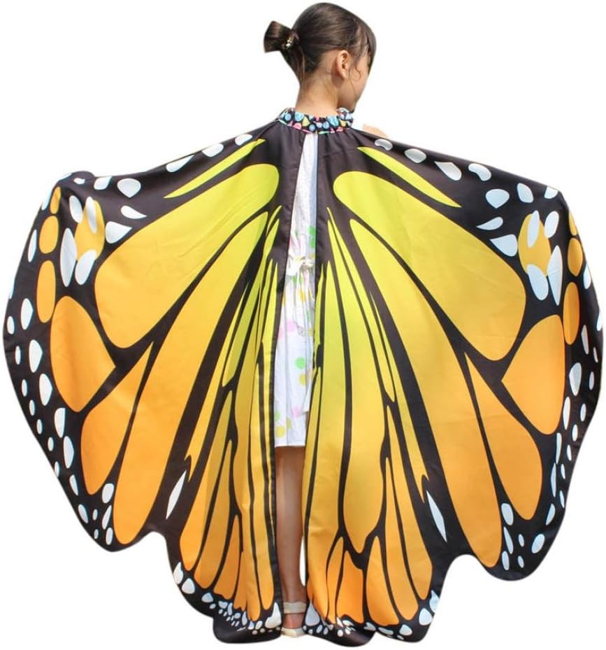 HARRYSTORE Adults and Kid Baby Girl Butterfly Wings Shawl Scarves Nymph Pixie Poncho Costume Accessory Fancy Dressing Up Party Cosplay Clothes Summer Beach Kimono (Kids, Orange)