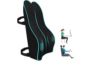 DREAMER CAR Lumbar Support Pillow for Office Chair - Lumbar Pillow for Car -Memory Foam Long Office Chair Back Support for Upper,Middle and Lower Back Pain Relief/Posture Improved with Double Strap-Black