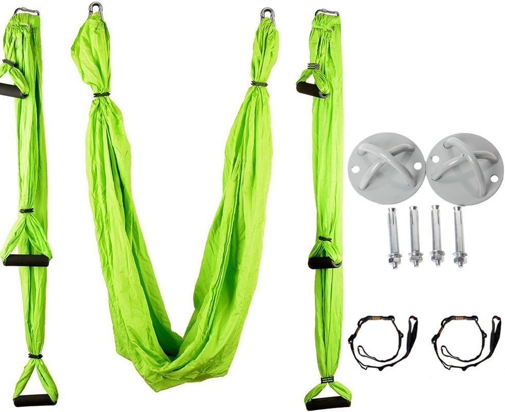 Xmas PROMO Witlucky Aerial Yoga Hammock Yoga Trapeze Swing with 2 Extension Straps and Suspension Ceiling Hooks for Stretching (Green)