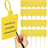 Acrux7 200 PCS Plastic Tags for Labeling, Waterproof Tags, Plastic Shipping Labels Tag, Writable Marker Ties, Blank Hanging Tag for Logistics, Luggage, 255mm Total Length (Yellow)