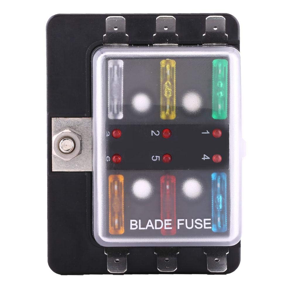 Suuonee Block,6 Way Circuit Blade Box Block Holder With LED Warning Light Kit For Car Van Boat Marine