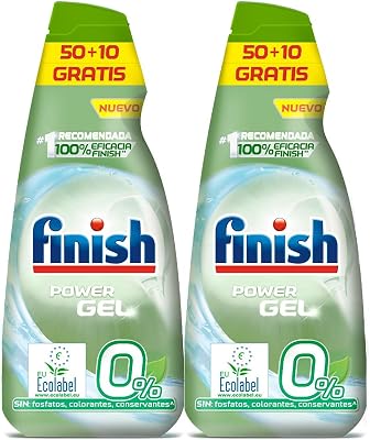 Finish Power Gel 0% Detergente Gel Lavavajilla con Certificado Ecológico, 2 unidades - 120 Dosis