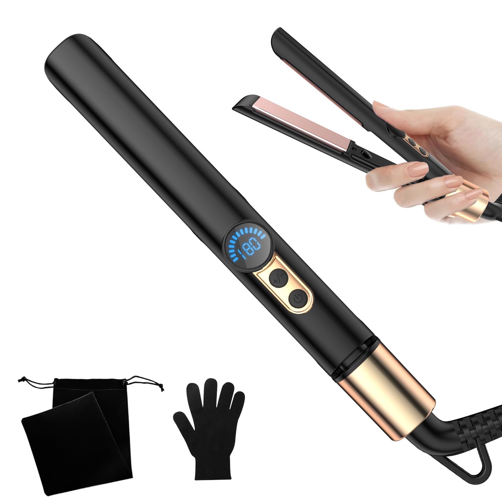 Mini Hair Straighteners, UMIGA Ionic Straightener, Mini Travel Straighteners - 2 in 1 for Short Hair, Ionic, 4 Temperatures, Auto Off 60 mins, LCD Dsplay