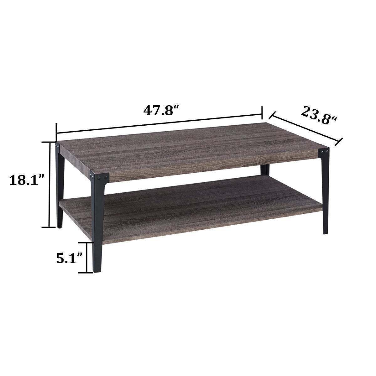 OK Furniture Industrial Rectangular Cocktail Coffee Table with Storage