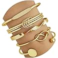 IFKM Gold Bangle Bracelets For Women, 14k Gold Plated Multi Layer Stackable Cuff Bracelet Set, Trendy Elegance Charms Non Tarnish Minimalist Textured Boho Jewelry Gift for Women