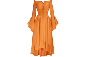 Scarlet Darkness Renaissance Faire Costume Women Off Shoulder Long Bell Sleeve High Low Dress
