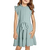 DOKOTOO KIDS Tween Girls Dresses Elegant Sleeveless Ruffle Flowy Dress with Belt 6-13 Years