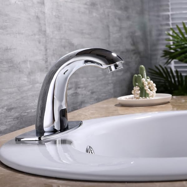 CHARMINGWATER TOUCHLESS BATHROOM SINK FAUCET, MOTION AUTOMATIC SENSOR FAUCET WITH HOLE COVER PLATE, CHROME