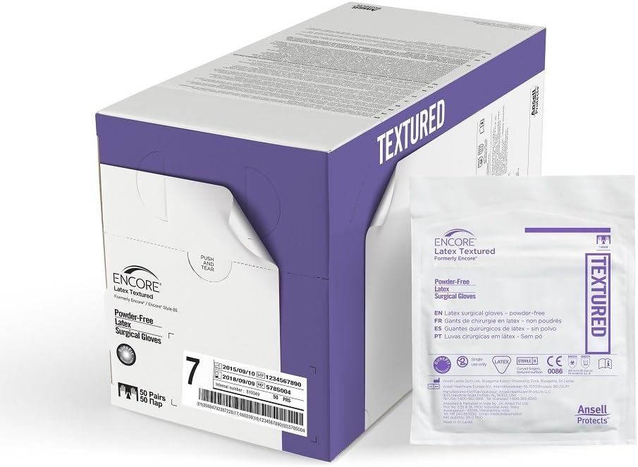 Ansell 5795003 Encore Acclaim Powder-Free Latex Surgical Glove, Size 7 (Pack of 200)