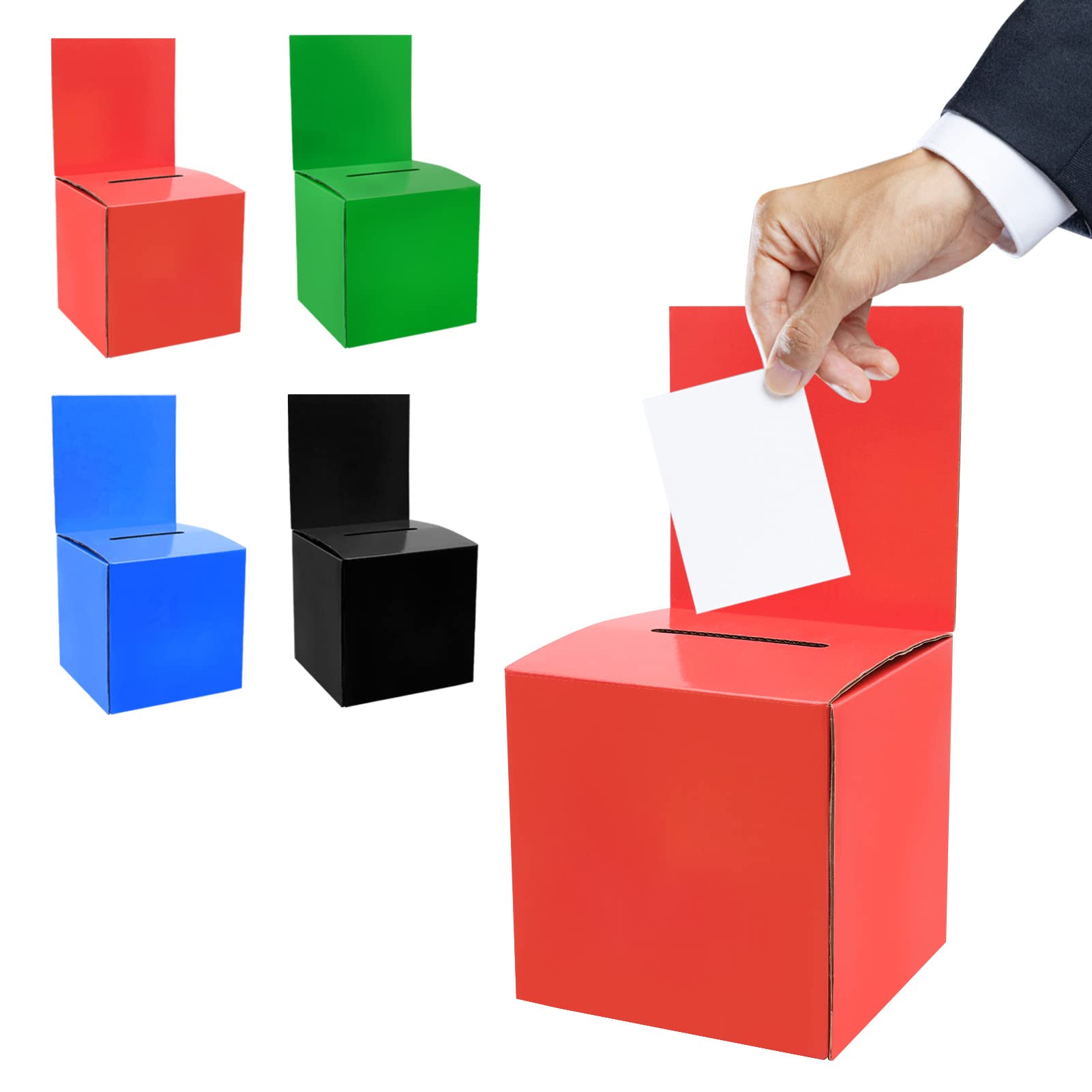 AMJKEJI 4 Colors Ballot Box Donation Charity Boxes Cardboard Raffle Ticket Suggestion with Slot and for Tickets Business Card Voting 15*15*15cm