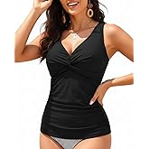 Tummy Control Tankini Top Only - Women Twist V Neck Swim Tops Criss Cross Swimsuit Bathing Suit Top 2025