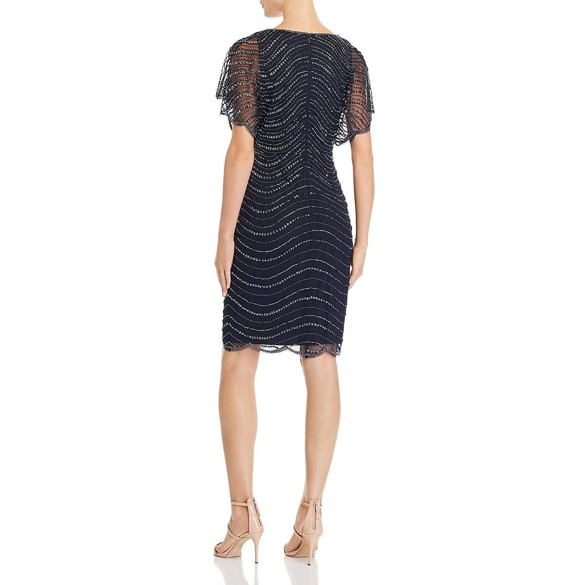 adrianna papell beaded mini dress Adrianna Papell Beaded Mesh Overlay Illusion Short Sleeves Jewel Neckl   Curated Brands
