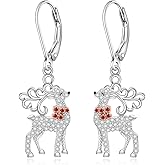 Christmas Reindeer Earrings for Women Sterling Silver Reindeer Earrings Cute Animal Holiday Dangle Deer Jewelry Birthday Halloween Xmas Gifts