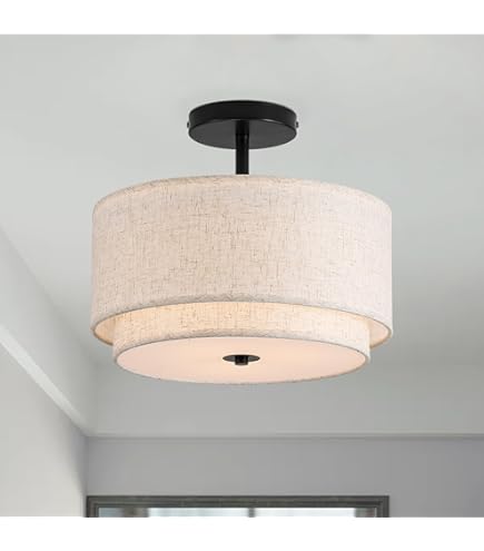Webfkh Black Semi Flush Mount Ceiling Light Fixture 12.2'' Drum