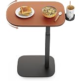 SAIJI Swivel Top TV Tray Table for Living Room Eating and Laptops | Height Adjustable, Heavy Duty Base, Large Size C Shaped Sofa Side Tables, End Table, Trays for Couch &amp; Chair with Cup Holder