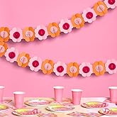xo, Fetti Pink + Orange Groovy Paper Flower Garland - 10 Ft. | 3D 70s Kids Birthday Party Decoration, Cute Tissue Paper Bachelorette Supplies, Hanging Photo Booth Backdrop