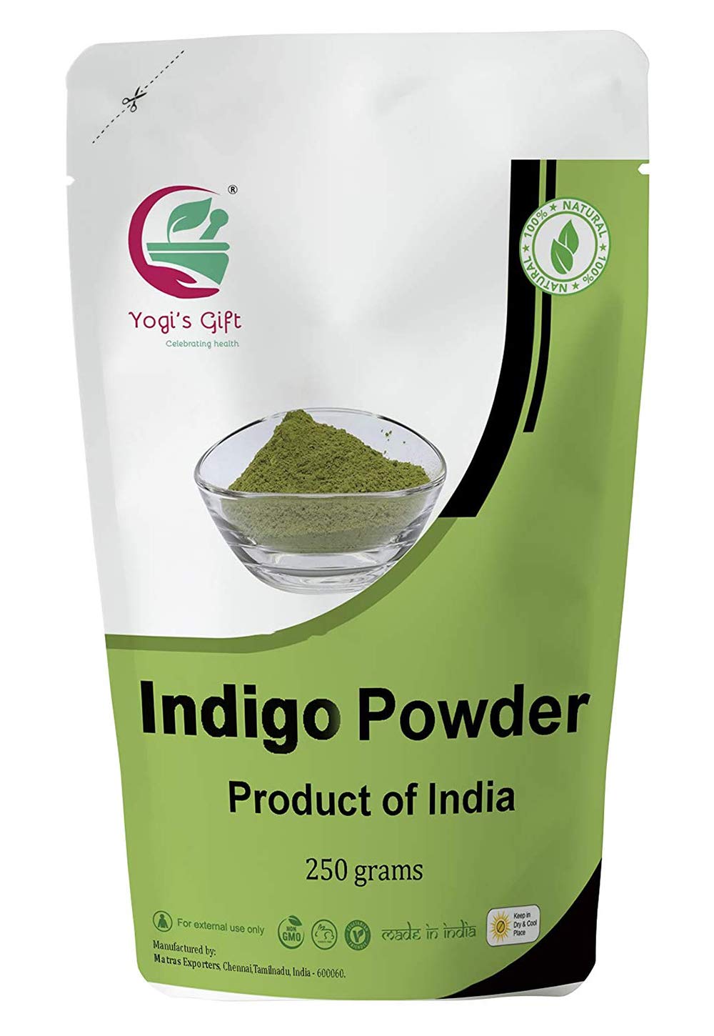 Yogi's Gift Indigo Powder for Hair | Ideal for Black and Dark Hair | Indigofera Tinctoria | Black Henna | 250 grams | 100% Pure & Natural Hair color