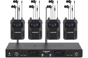 Phenyx Pro in Ear Monitor for Musicians, UHF Wireless in-Ear Monitors System, Mono 2-Channel IEM, Metal Stage Monitor w/ 2x50 Frequencies, 164ft Long Coverage, Rack Mount Kit (PTM-22, 4 Bodypacks)