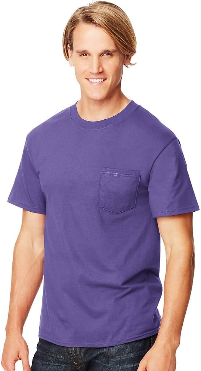 Hanes Men's Preshrunk 100% Cotton 6.1oz. Beefy-T - T-Shirt with Pocket, XL-Purple | Amazon.com