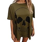 ALPSWARE Womens Graphic Shirts Short Sleeve Crewneck Tees Skull Distressed T Shirt Loose Oversize Casual Tops M-XXL