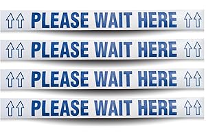 LITEMARK Please Wait HERE Floor Signs, Durable Queue Line Sticker for HIPAA, Patient Privacy, Store Checkout, Ticket Counter, Slip Resistant Safety Decal, (Pack of 4)