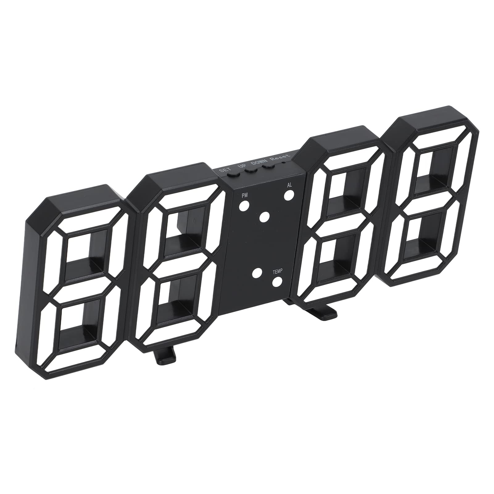3D Digital Alarm Clock, LED Intelligent Voice Control Digital Alarm Clock Large Screen 3 Display Modes Light Wall for The Desktop Black Shell Green Word