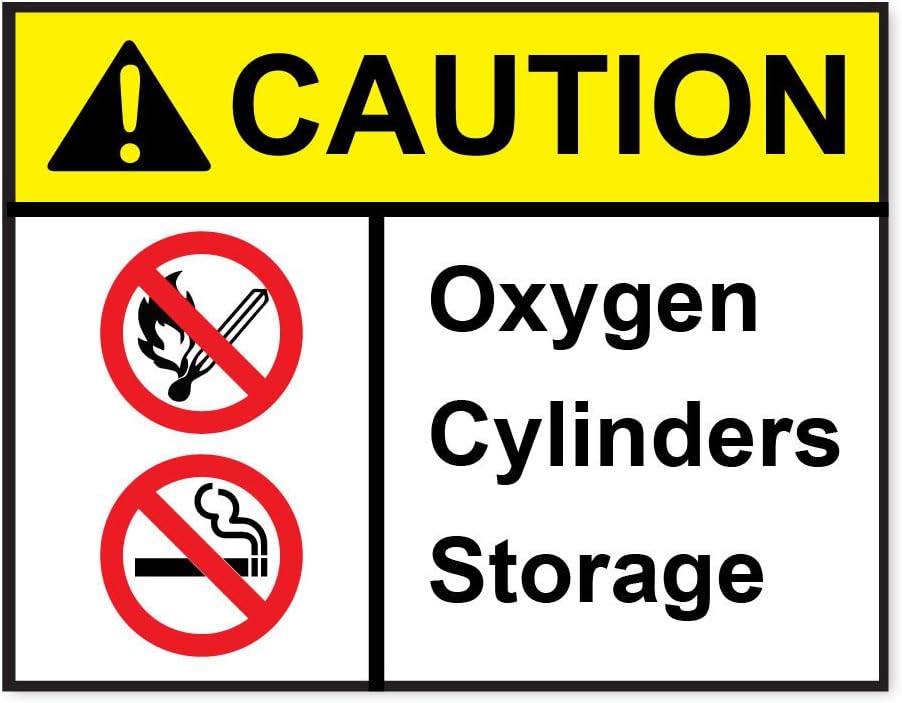 2 x CAUTION OXYGEN CYLINDER STORAGE Safety, warning, workplace