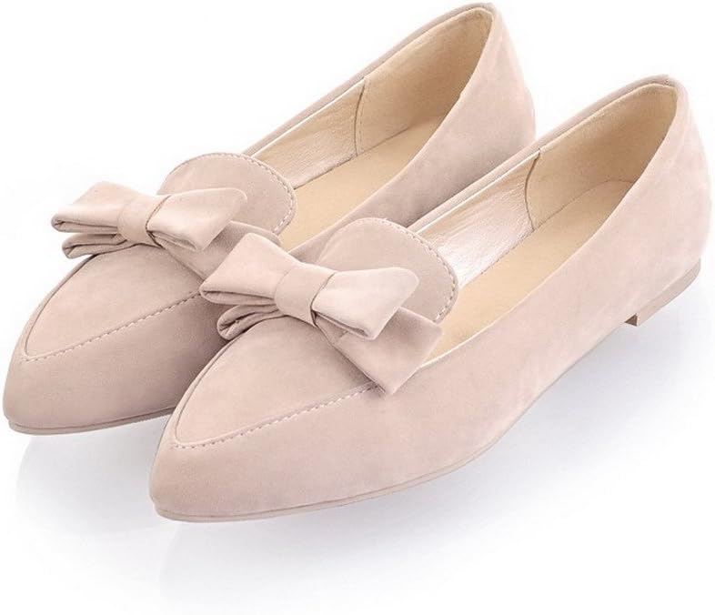 Maymeenth Womens Closed Pointed Toe PU Frosted Solid Flats with Bowknot