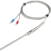 CGELE K-Type Thermocouple Temperature Sensors 0~600℃，2M/6.6Ft Wire Probe Length 100mm Two Wire 100&times;5mm Stainless Steel Probe Temperature Detector Temperature Gauge